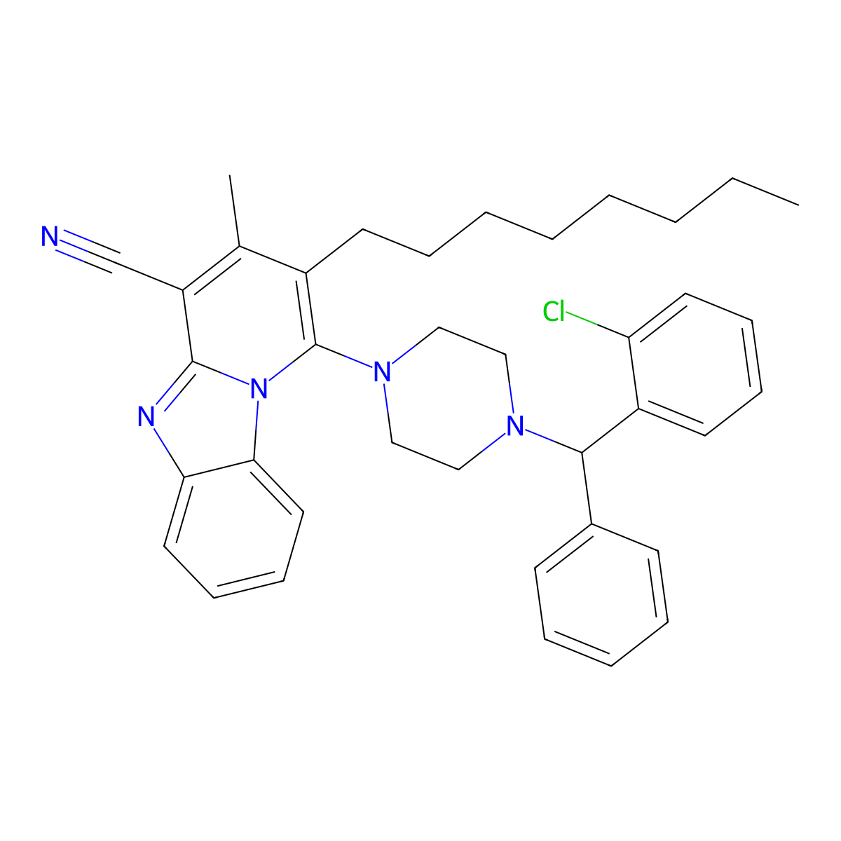 1-[4-[(2-Chlorophenyl)-phenylmethyl]piperazin-1-yl]-3-methyl-2-octylpyrido[1,2-a]benzimidazole-4-carbonitrile molecular structure, CAS 305335-62-0