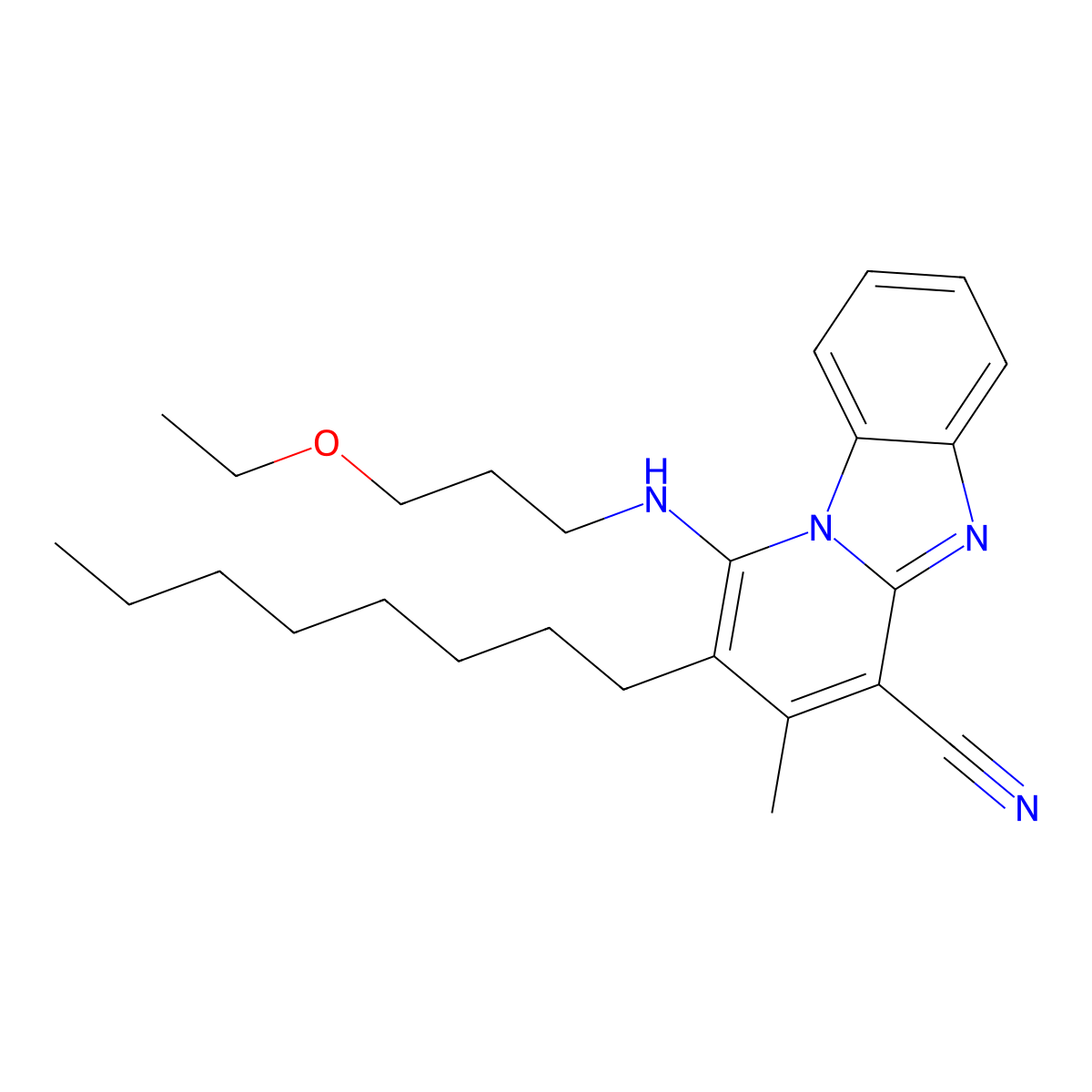 13-[(3-Ethoxypropyl)amino]-11-methyl-12-octyl-1,8-diazatricyclo[7.4.0.0^{2,7}]trideca-2(7),3,5,8,10,12-hexaene-10-carbonitrile molecular structure, CAS 305335-92-6