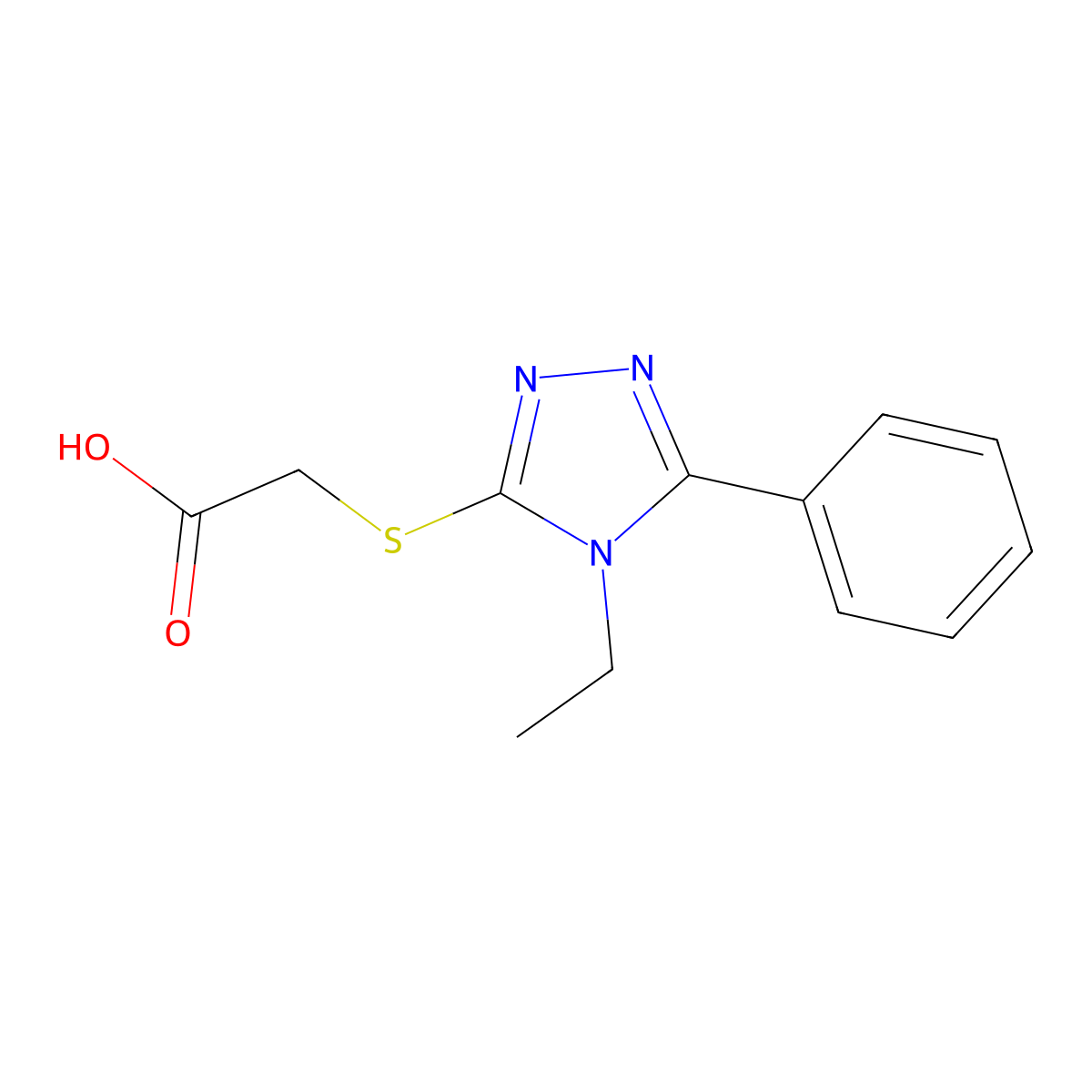 [(4-ethyl-5-phenyl-4H-1,2,4-triazol-3-yl)thio]acetic acid molecular structure, CAS 305337-11-5