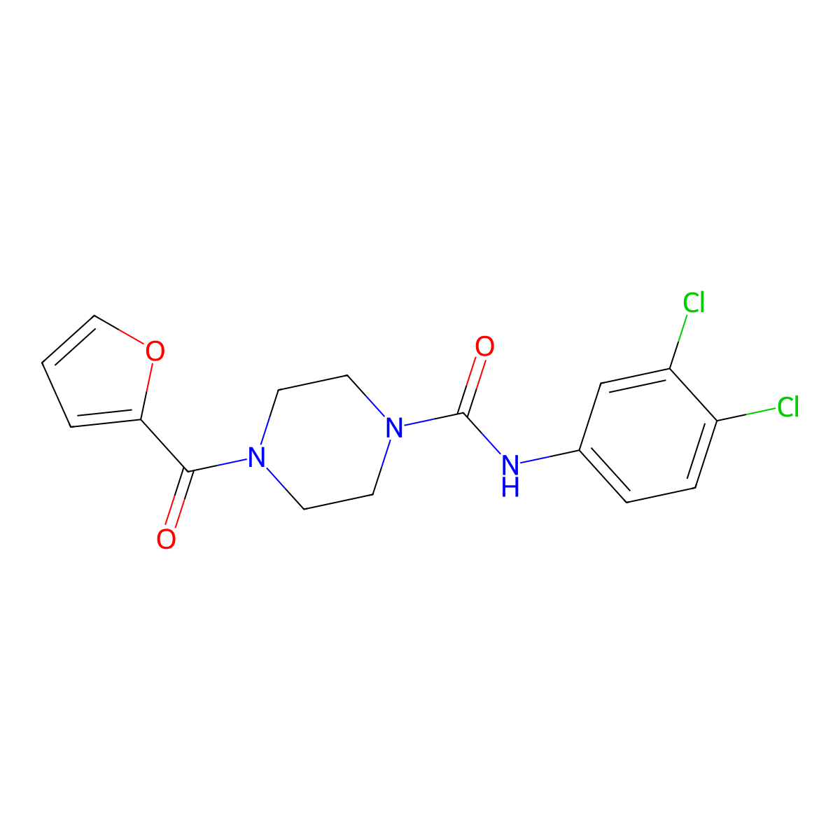N-(3,4-dichlorophenyl)-4-(furan-2-carbonyl)piperazine-1-carboxamide molecular structure, CAS 305337-17-1