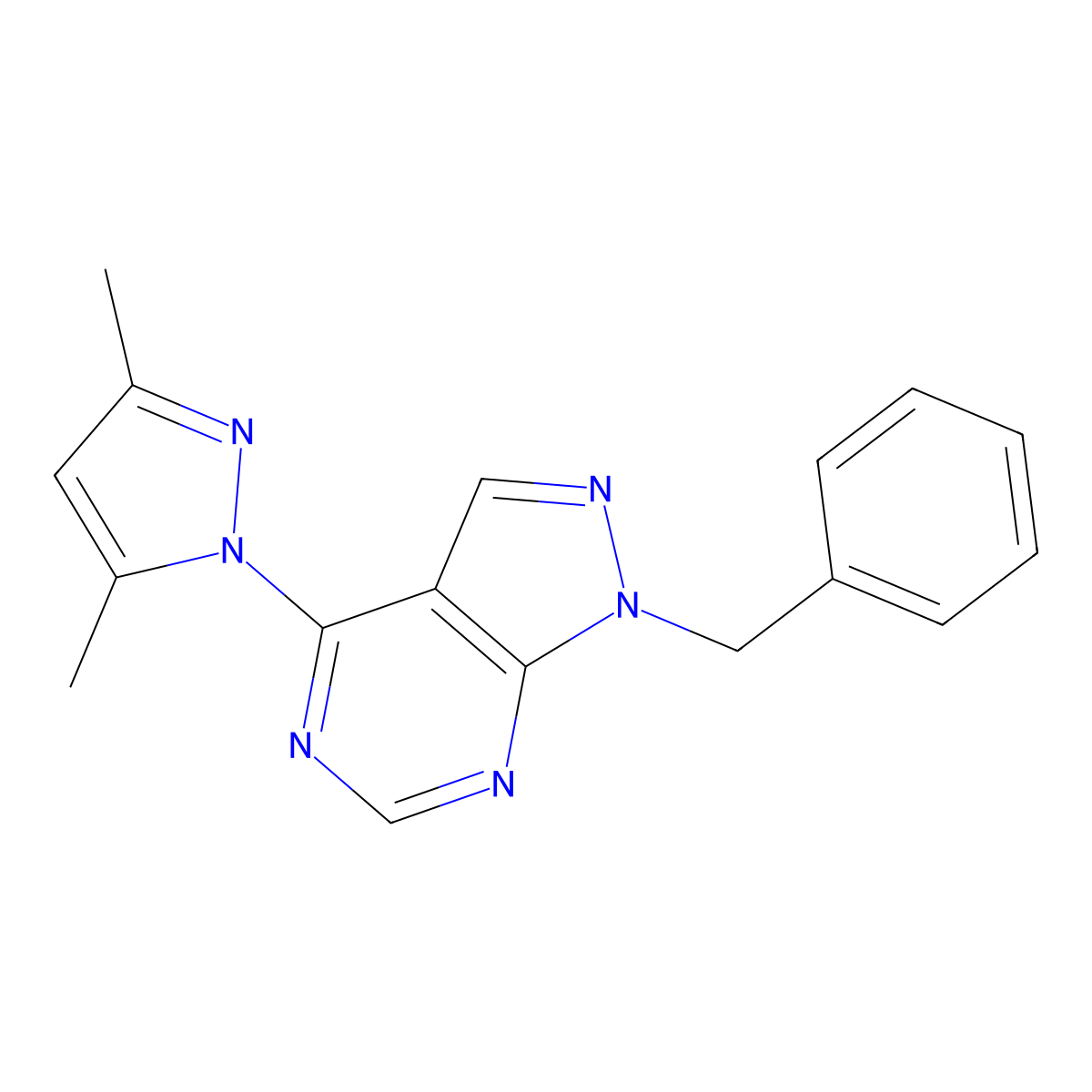 1-benzyl-4-(3,5-dimethyl-1H-pyrazol-1-yl)-1H-pyrazolo[3,4-d]pyrimidine molecular structure, CAS 305337-22-8
