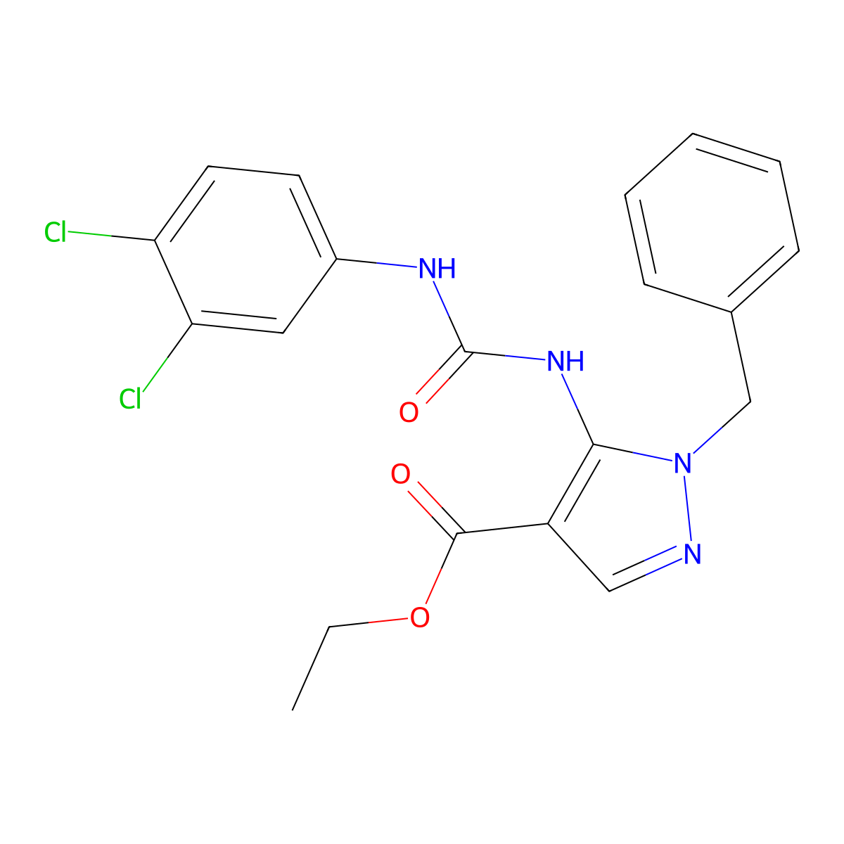 ethyl 1-benzyl-5-{[(3,4-dichlorophenyl)carbamoyl]amino}-1H-pyrazole-4-carboxylate molecular structure, CAS 305337-30-8