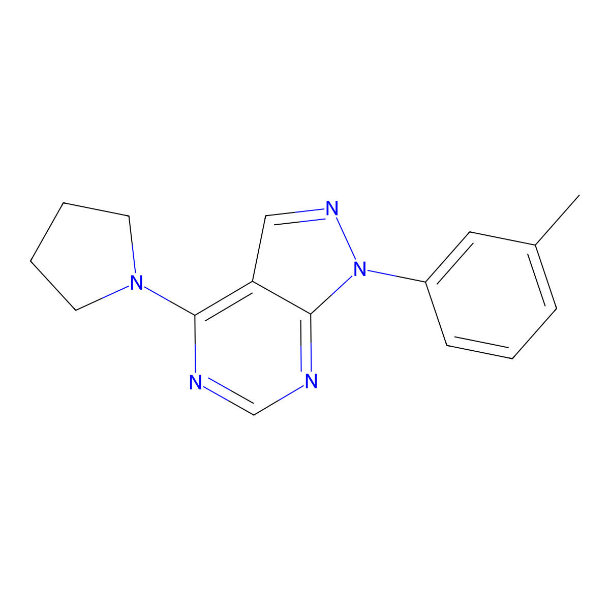 1-(3-Methylphenyl)-4-pyrrolidin-1-ylpyrazolo[3,4-d]pyrimidine molecular structure, CAS 305337-37-5
