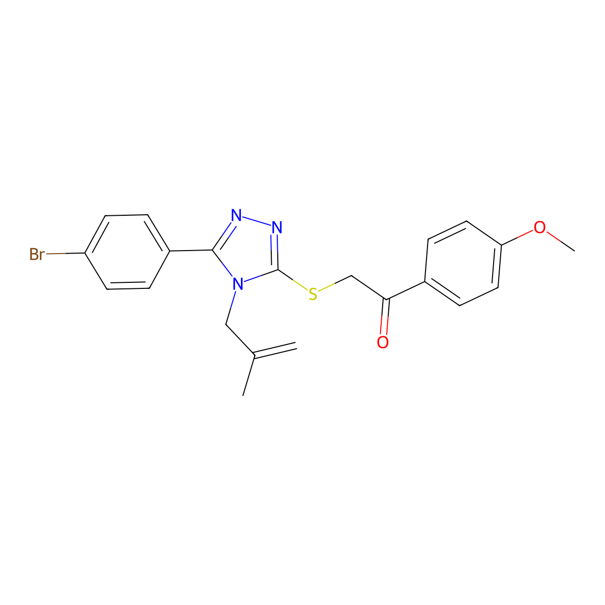 2-[[5-(4-Bromophenyl)-4-(2-methylprop-2-enyl)-1,2,4-triazol-3-yl]sulfanyl]-1-(4-methoxyphenyl)ethanone molecular structure, CAS 305337-52-4