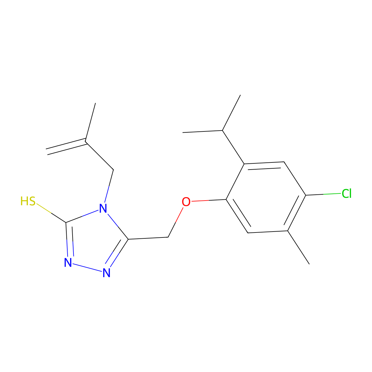 3-[(4-chloro-5-methyl-2-propan-2-ylphenoxy)methyl]-4-(2-methylprop-2-enyl)-1H-1,2,4-triazole-5-thione molecular structure, CAS 305337-53-5