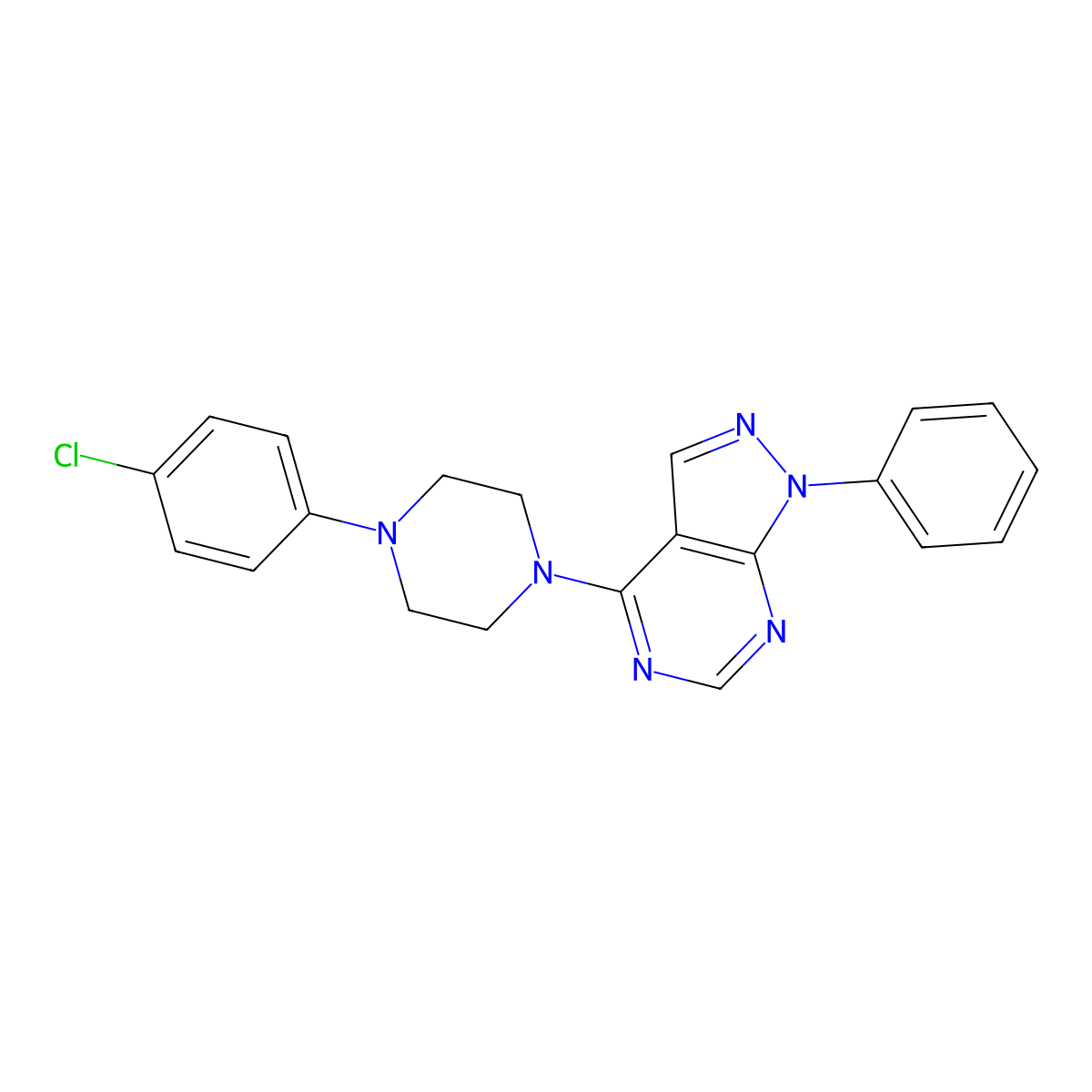 4-[4-(4-Chlorophenyl)piperazin-1-yl]-1-phenylpyrazolo[3,4-d]pyrimidine molecular structure, CAS 305337-65-9