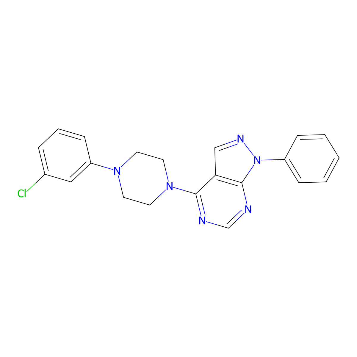 1-(3-chlorophenyl)-4-{1-phenyl-1H-pyrazolo[3,4-d]pyrimidin-4-yl}piperazine molecular structure, CAS 305337-67-1