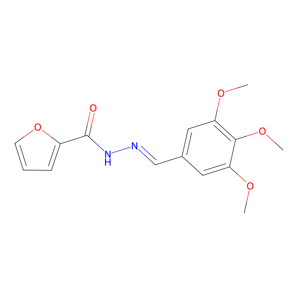 2-Furancarboxylic acid, 2-[(3,4,5-trimethoxyphenyl)methylene]hydrazide molecular structure, CAS 305338-72-1