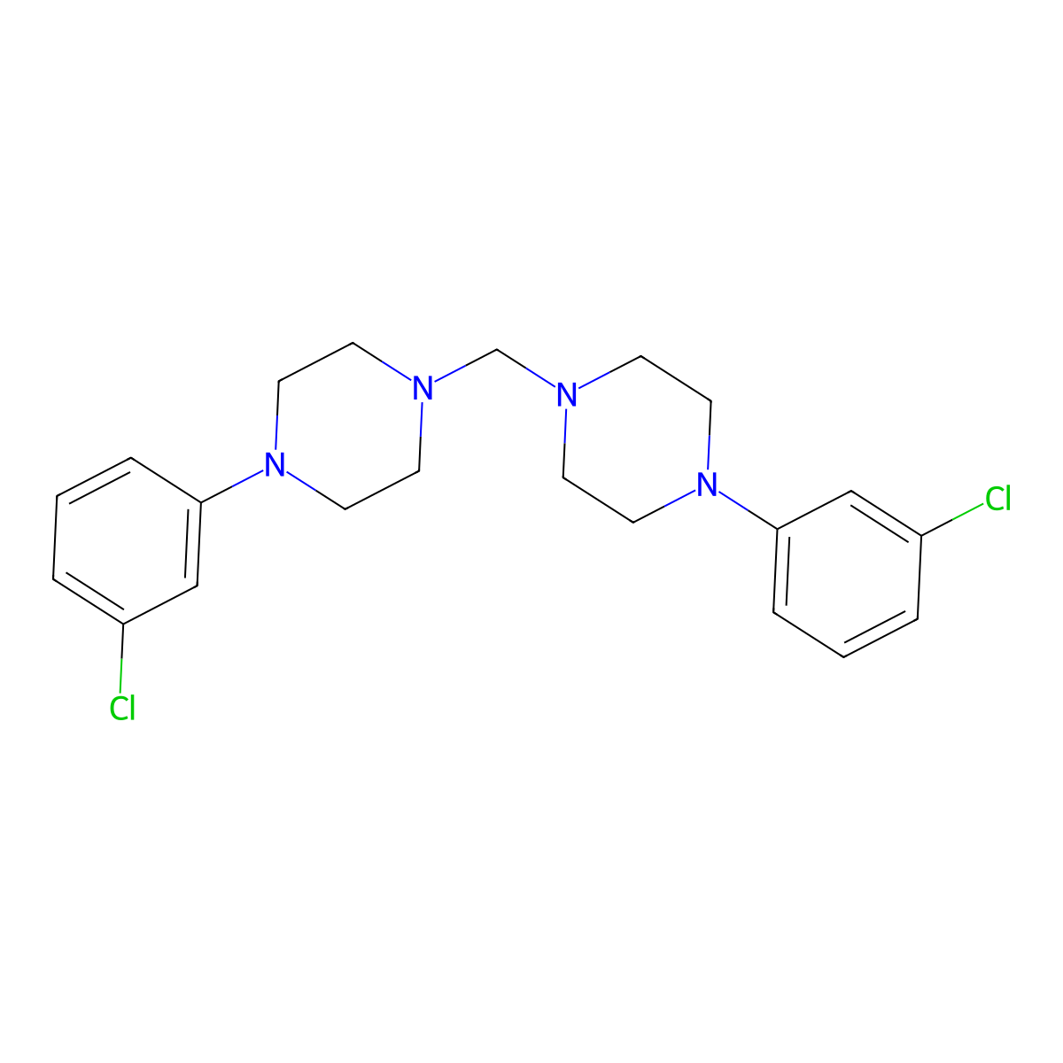 Piperazine, 1,1'-methylenebis(4-(3-chlorophenyl)- molecular structure, CAS 30534-29-3