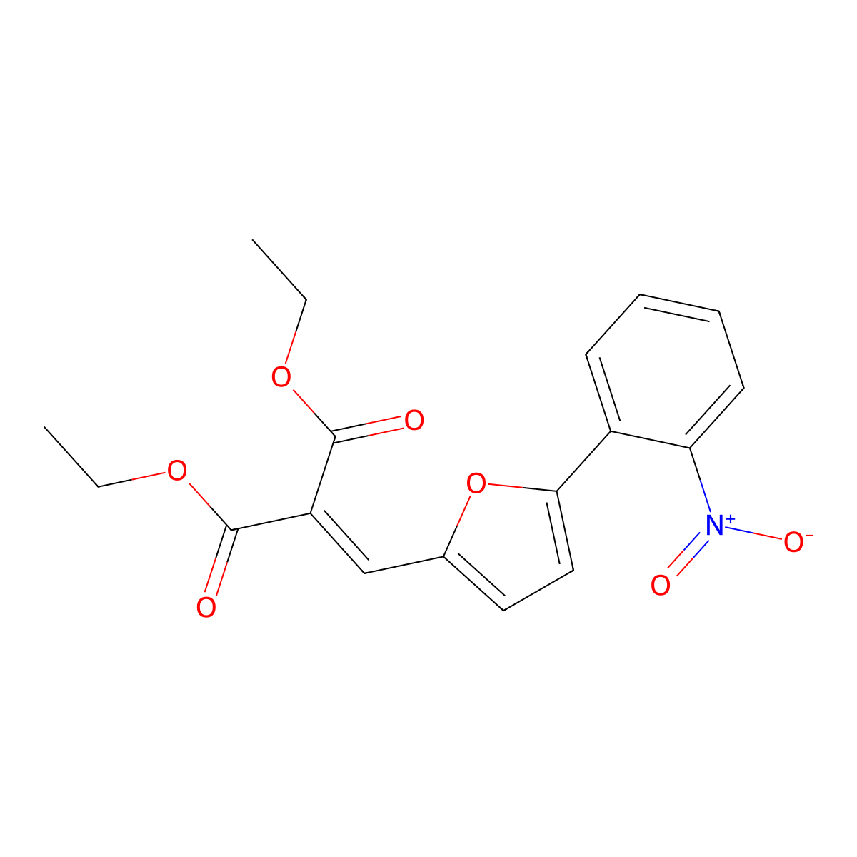 Diethyl 2-((5-(2-nitrophenyl)furan-2-yl)methylene)malonate molecular structure, CAS 305341-76-8