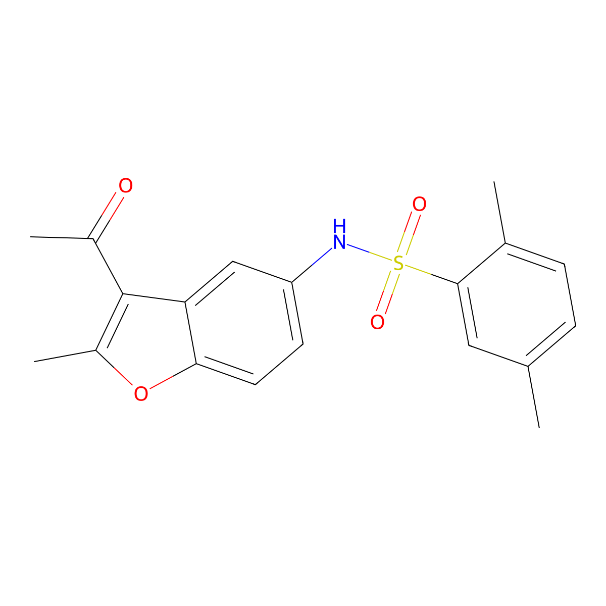 N-(3-acetyl-2-methyl-1-benzofuran-5-yl)-2,5-dimethylbenzenesulfonamide molecular structure, CAS 305342-84-1