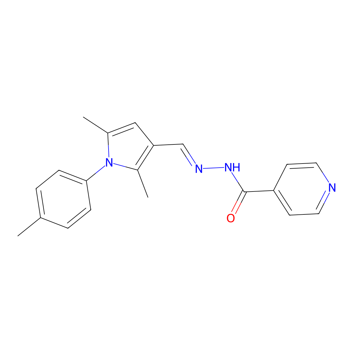 4-Pyridinecarboxylic acid, 2-[[2,5-dimethyl-1-(4-methylphenyl)-1H-pyrrol-3-yl]methylene]hydrazide molecular structure, CAS 305343-02-6