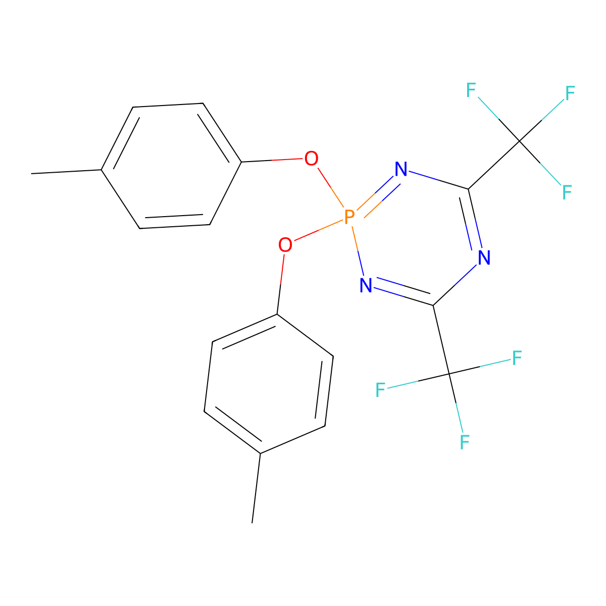2,2-Di(4-methylphenoxy)-4,6-di(trifluoromethyl)-1,3,5,2lambda~5~-triazaphosphinine molecular structure, CAS 305343-03-7