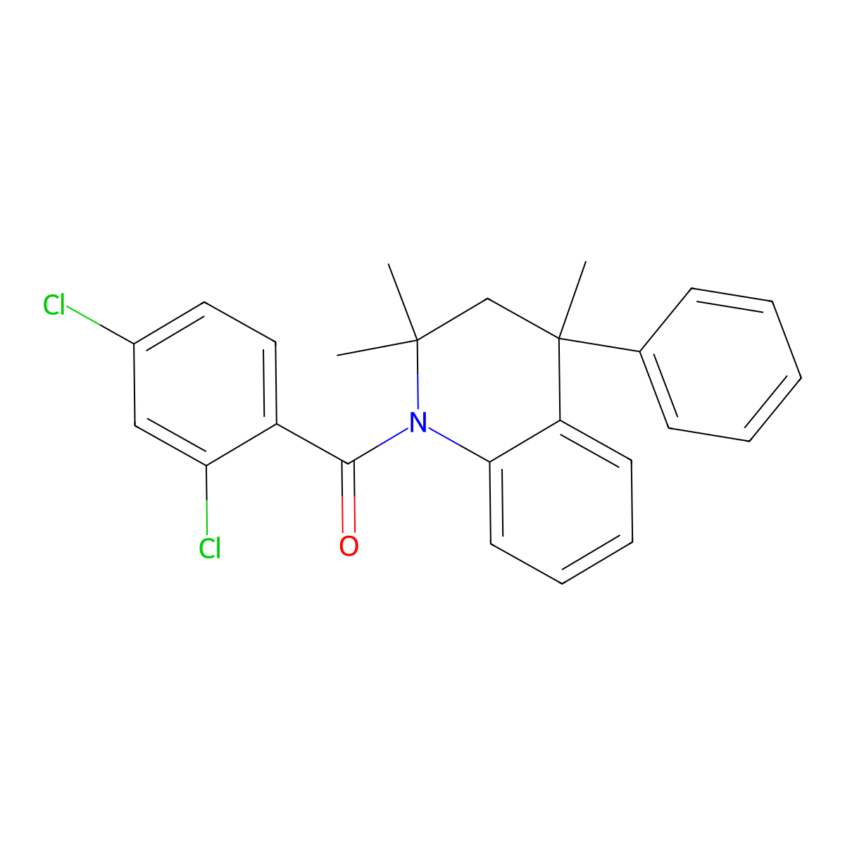 (2,4-dichlorophenyl)-(2,2,4-trimethyl-4-phenyl-3H-quinolin-1-yl)methanone molecular structure, CAS 305343-45-7