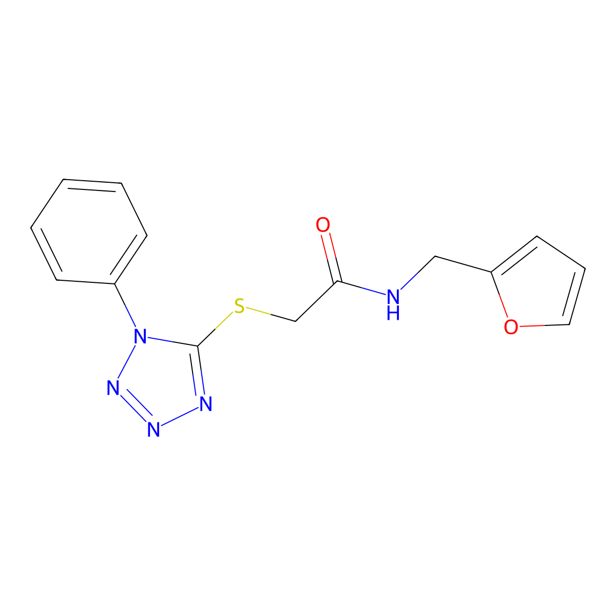 N-Furan-2-ylmethyl-2-(1-phenyl-1H-tetrazol-5-ylsulfanyl)-acetamide molecular structure, CAS 305343-74-2