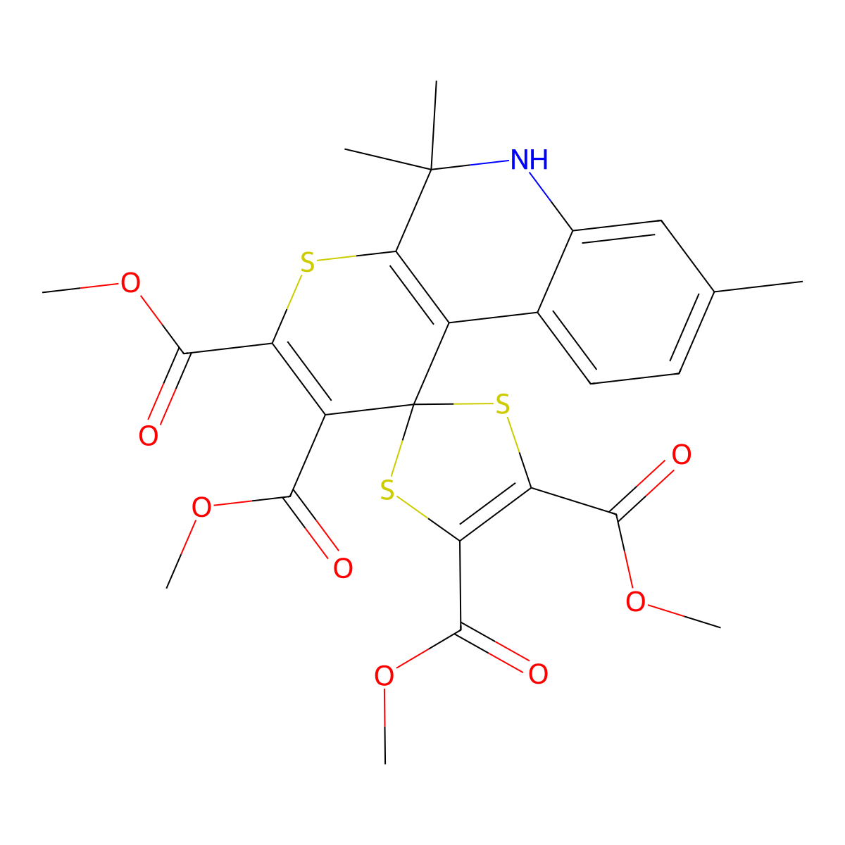 Tetramethyl 5',5',8'-trimethyl-5',6'-dihydrospiro[1,3-dithiole-2,1'-thiopyrano[2,3-c]quinoline]-2',3',4,5-tetracarboxylate molecular structure, CAS 305343-76-4