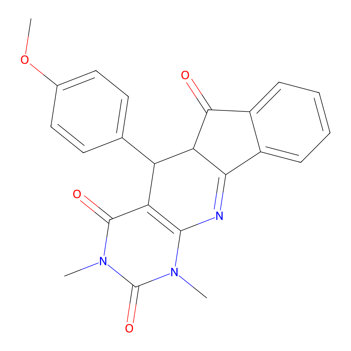 5-(4-methoxyphenyl)-1,3-dimethyl-5,5a-dihydro-1H-indeno[2',1':5,6]pyrido[2,3-d]pyrimidine-2,4,6(3H)-trione molecular structure, CAS 305343-79-7