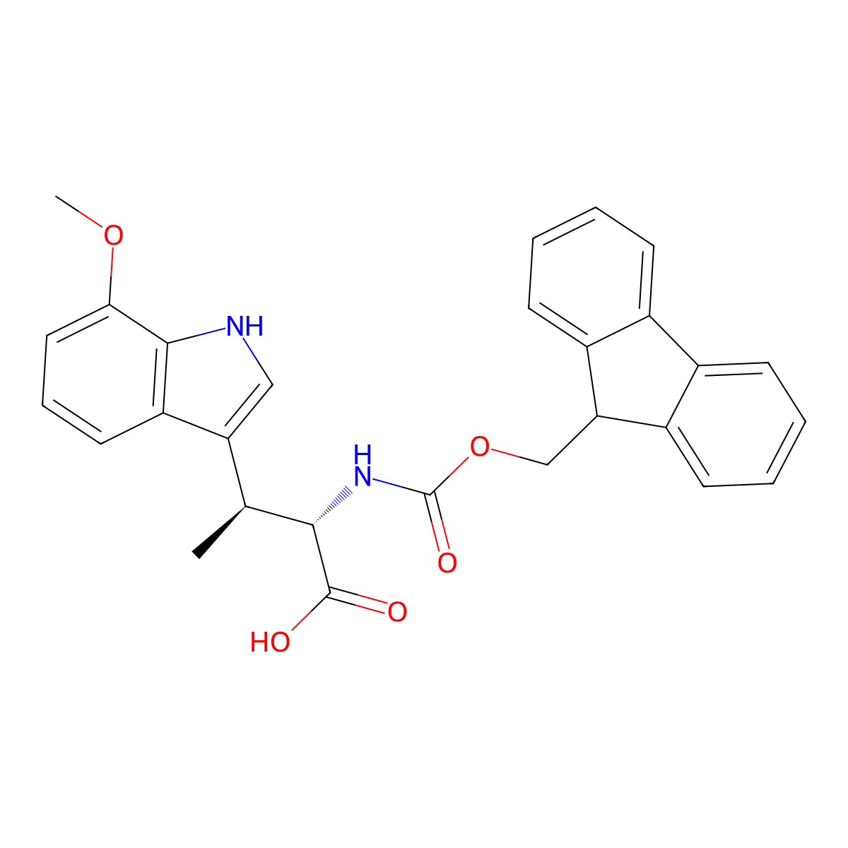 (2S,3S)-2-((((9H-Fluoren-9-YL)methoxy)carbonyl)amino)-3-(7-methoxy-1H-indol-3-YL)butanoic acid molecular structure, CAS 3053451-60-5