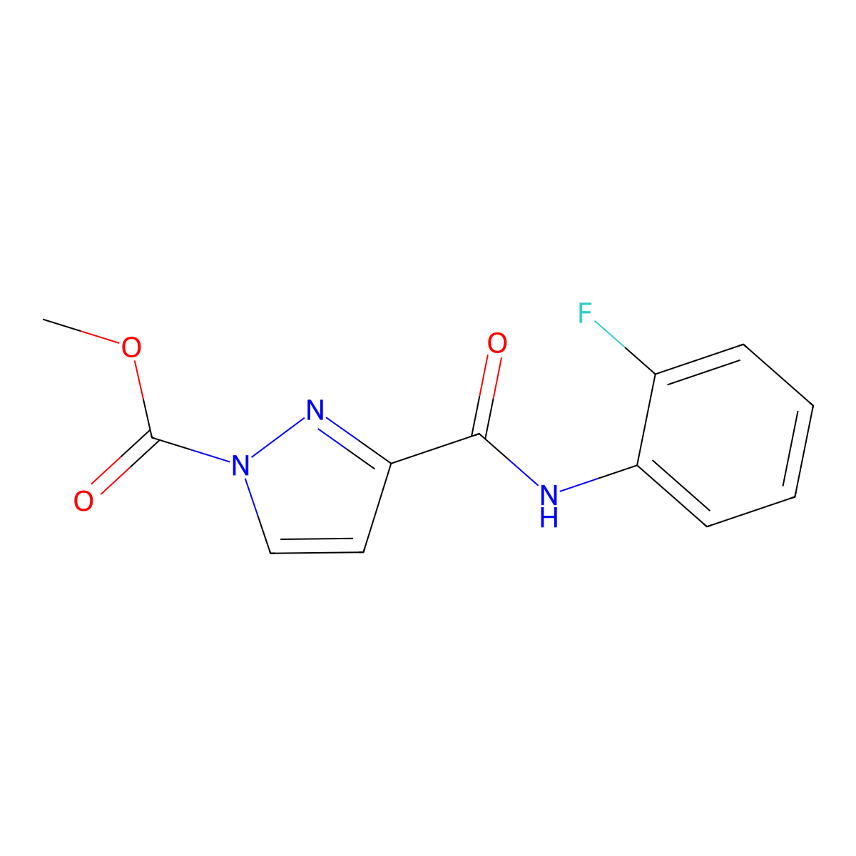 methyl 3-((2-fluorophenyl)carbamoyl)-1H-pyrazole-1-carboxylate molecular structure, CAS 305346-60-5