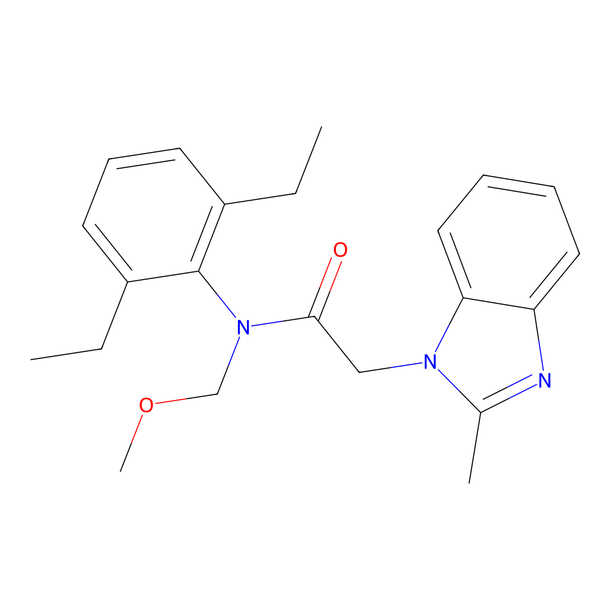 N-(2,6-diethylphenyl)-N-(methoxymethyl)-2-(2-methyl-1H-benzimidazol-1-yl)acetamide molecular structure, CAS 305346-93-4