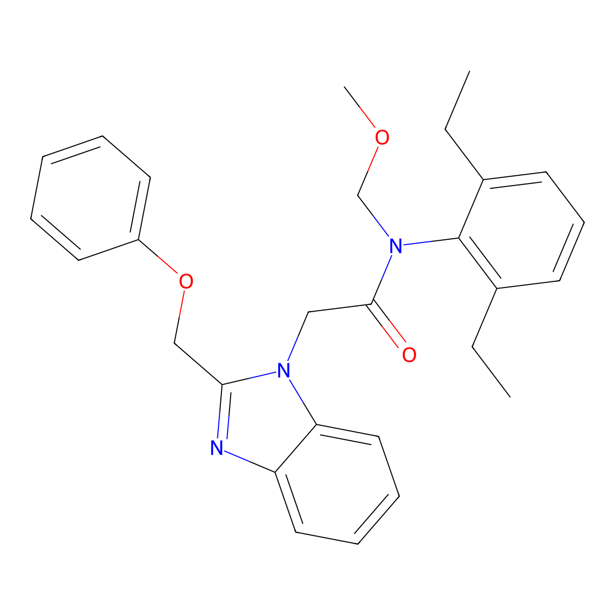 N-(2,6-diethylphenyl)-N-(methoxymethyl)-2-[2-(phenoxymethyl)benzimidazol-1-yl]acetamide molecular structure, CAS 305346-95-6