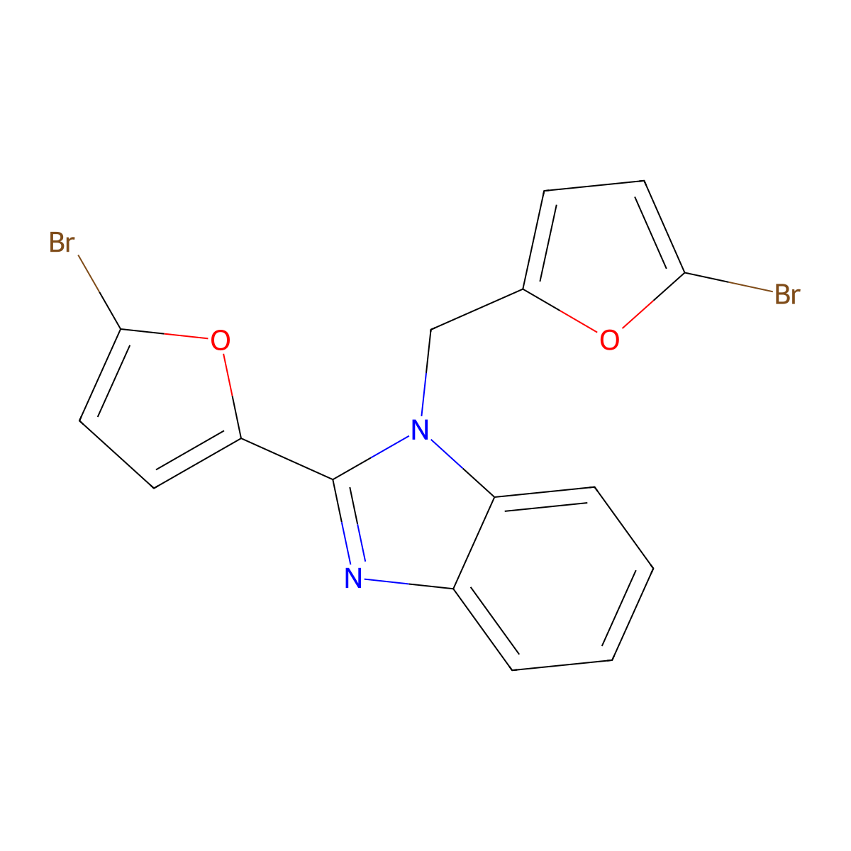 2-(5-Bromo-furan-2-yl)-1-(5-bromo-furan-2-ylmethyl)-1H-benzoimidazole molecular structure, CAS 305348-15-6
