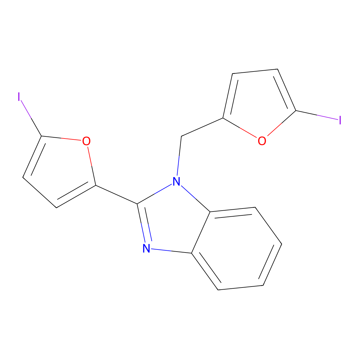 2-(5-iodo-2-furyl)-1-[(5-iodo-2-furyl)methyl]-1H-benzimidazole molecular structure, CAS 305348-17-8