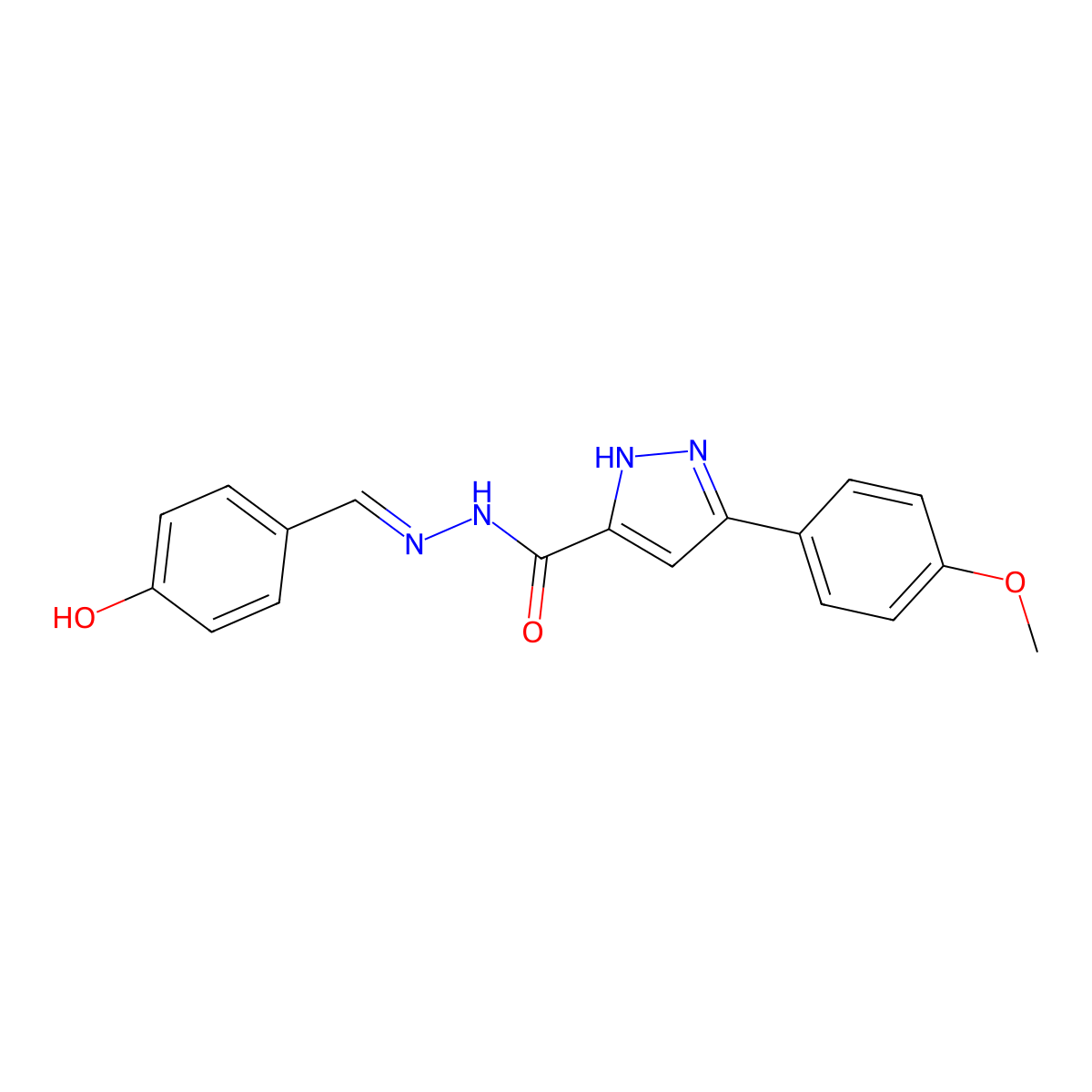 N'-(4-hydroxybenzylidene)-3-(4-methoxyphenyl)-1H-pyrazole-5-carbohydrazide molecular structure, CAS 305355-28-6