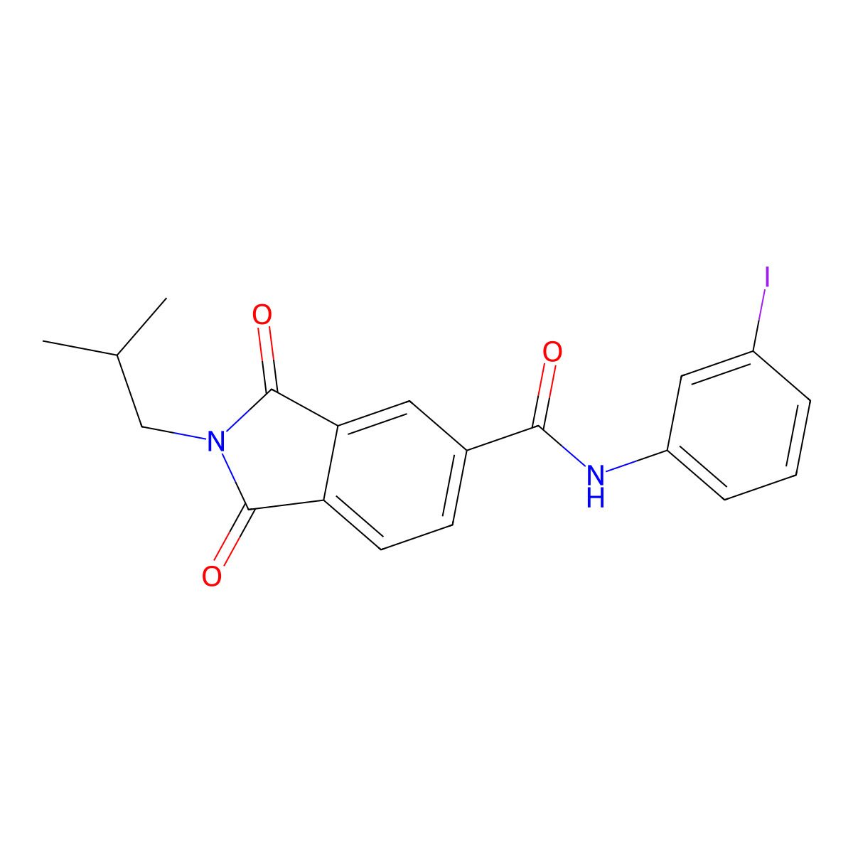 N-(3-iodophenyl)-2-(2-methylpropyl)-1,3-dioxoisoindole-5-carboxamide molecular structure, CAS 305358-42-3