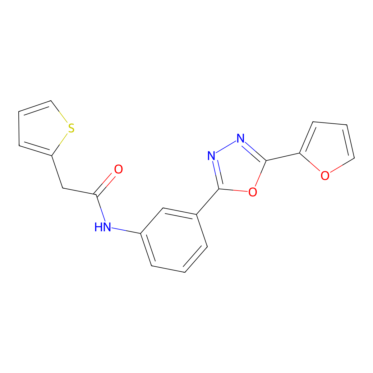 N-[3-[5-(furan-2-yl)-1,3,4-oxadiazol-2-yl]phenyl]-2-thiophen-2-ylacetamide molecular structure, CAS 305358-56-9
