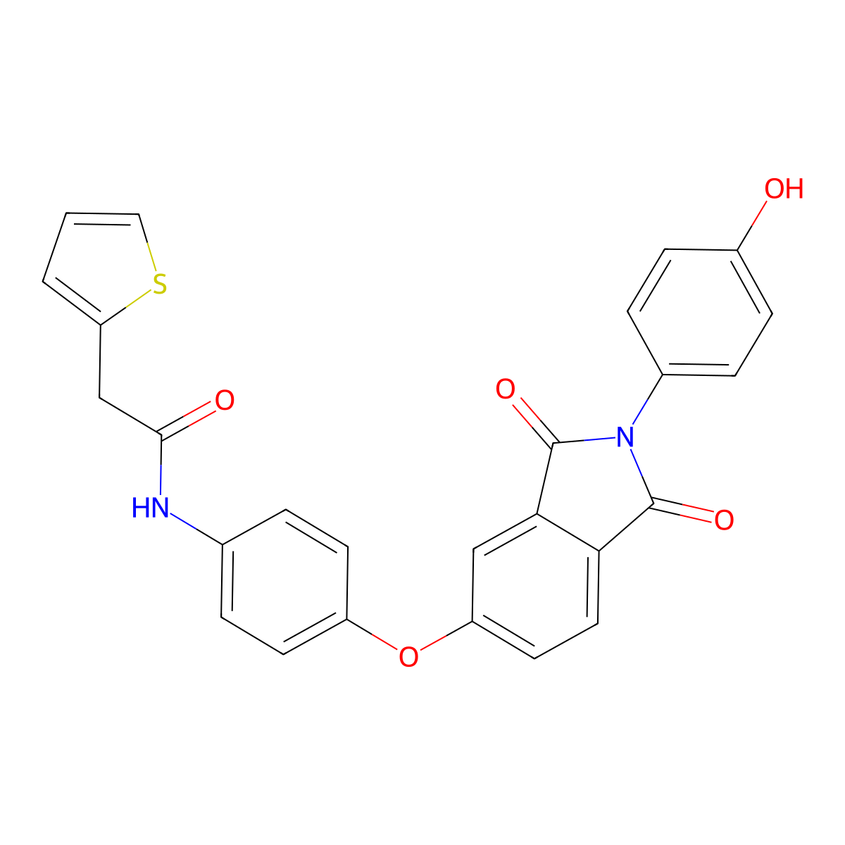 N-[4-[2-(4-hydroxyphenyl)-1,3-dioxoisoindol-5-yl]oxyphenyl]-2-thiophen-2-ylacetamide molecular structure, CAS 305358-74-1