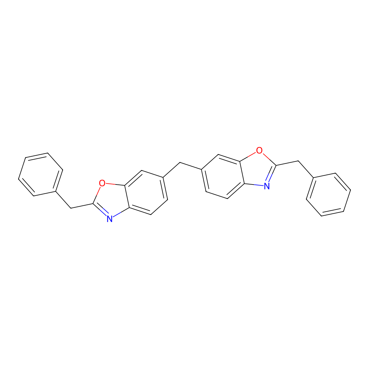 2-Benzyl-6-[(2-benzyl-1,3-benzoxazol-6-yl)methyl]-1,3-benzoxazole molecular structure, CAS 305359-12-0