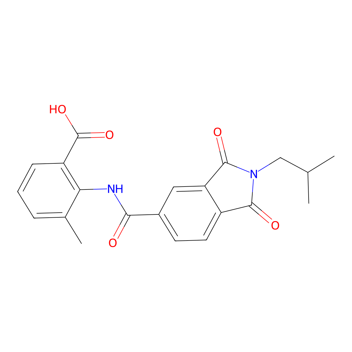 3-methyl-2-({[2-(2-methylpropyl)-1,3-dioxo-2,3-dihydro-1H-isoindol-5-yl]carbonyl}amino)benzoic acid molecular structure, CAS 305360-09-2