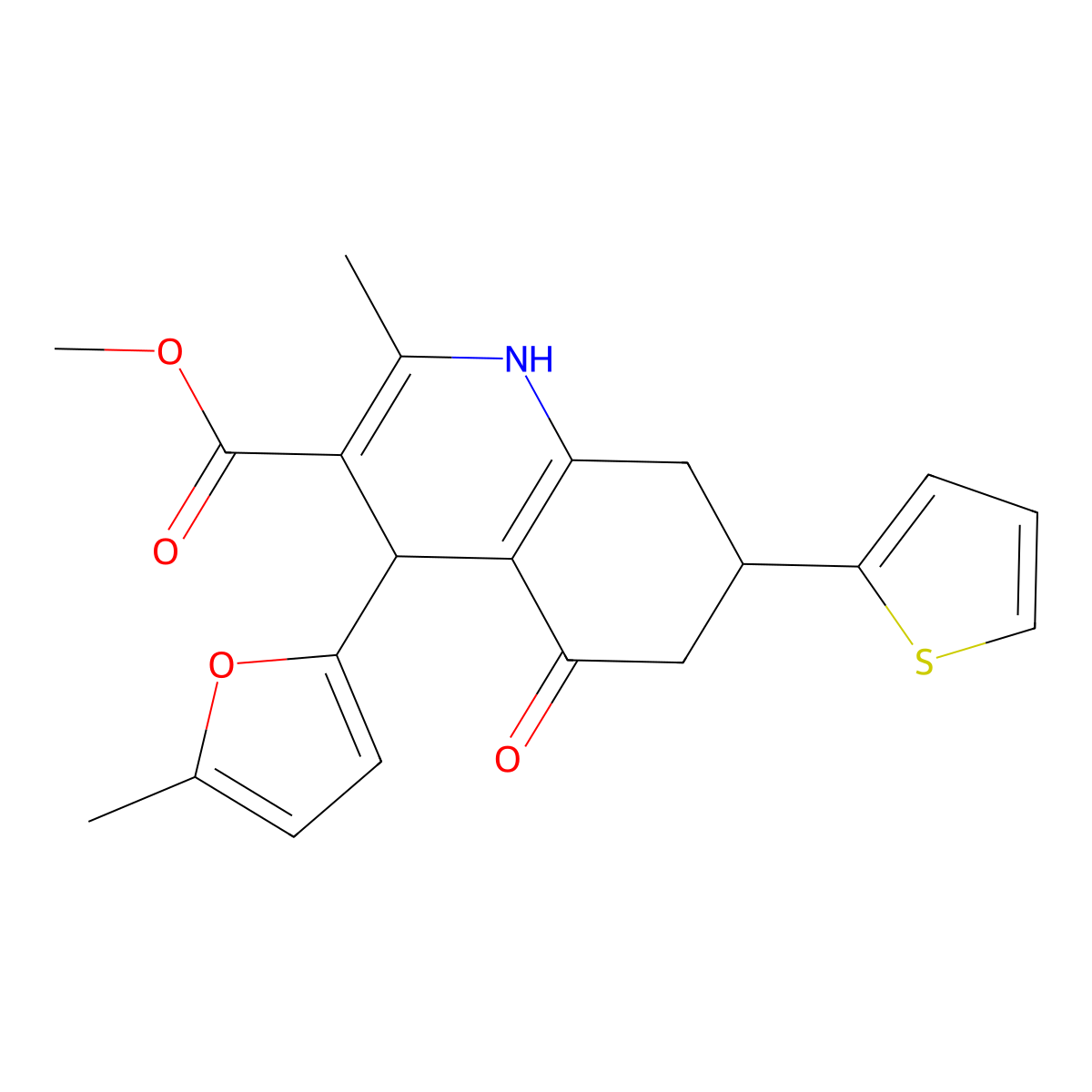 Methyl 2-methyl-4-(5-methylfuran-2-yl)-5-oxo-7-(thiophen-2-yl)-1,4,5,6,7,8-hexahydroquinoline-3-carboxylate molecular structure, CAS 305362-34-9