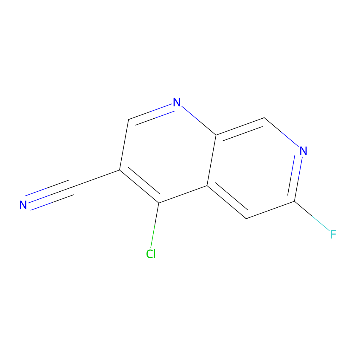 4-Chloro-6-fluoro-1,7-naphthyridine-3-carbonitrile molecular structure, CAS 305371-18-0