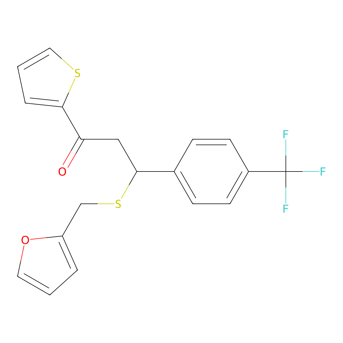 3-(2-Furylmethylthio)-1-(2-thienyl)-3-[4-(trifluoromethyl)phenyl]propan-1-one molecular structure, CAS 305372-59-2