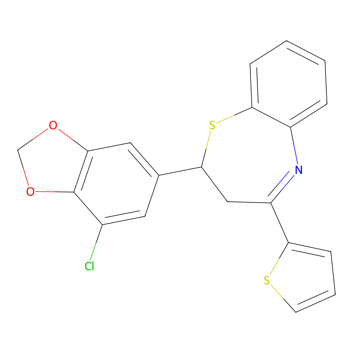 2-(7-Chloro-1,3-benzodioxol-5-yl)-4-(thiophen-2-yl)-2,3-dihydro-1,5-benzothiazepine molecular structure, CAS 305372-61-6