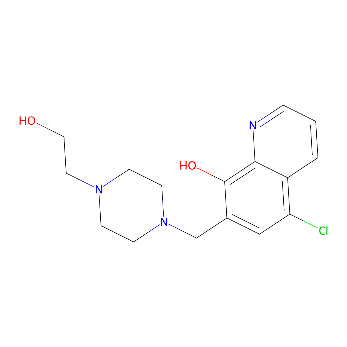 5-Chloro-7-((4-(2-hydroxyethyl)piperazin-1-yl)methyl)quinolin-8-ol molecular structure, CAS 305372-66-1