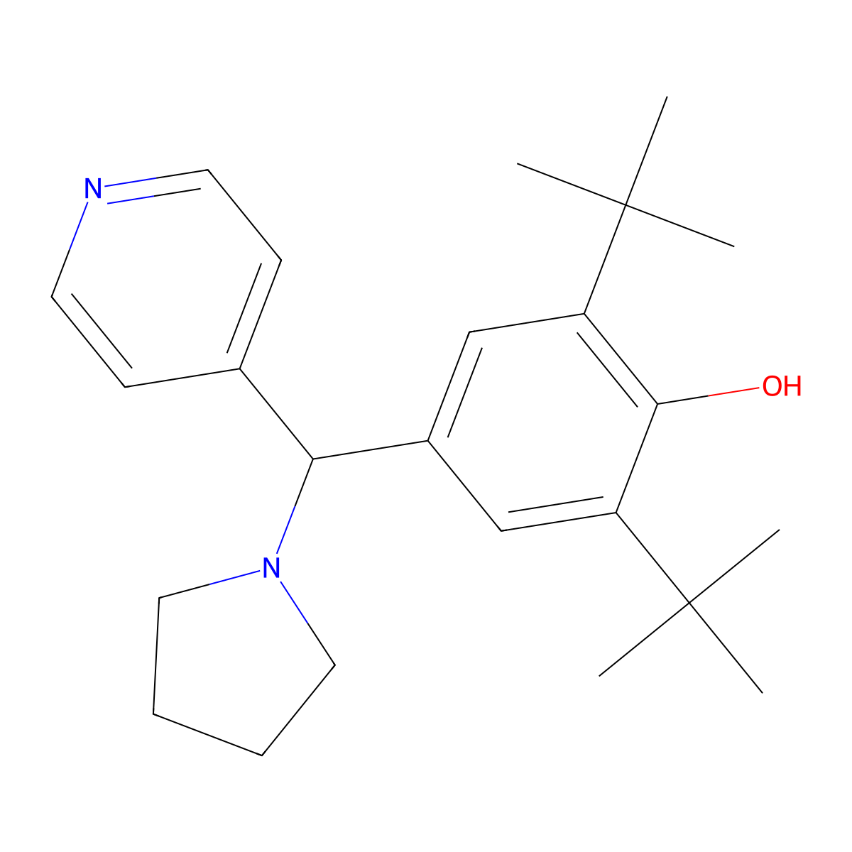 2,6-Di-tert-butyl-4-[pyridin-4-yl(pyrrolidin-1-yl)methyl]phenol molecular structure, CAS 305372-67-2