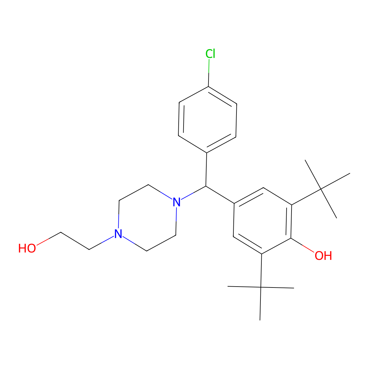 2,6-Di-tert-butyl-4-[(4-chlorophenyl)[4-(2-hydroxyethyl)piperazin-1-yl]methyl]phenol molecular structure, CAS 305372-77-4