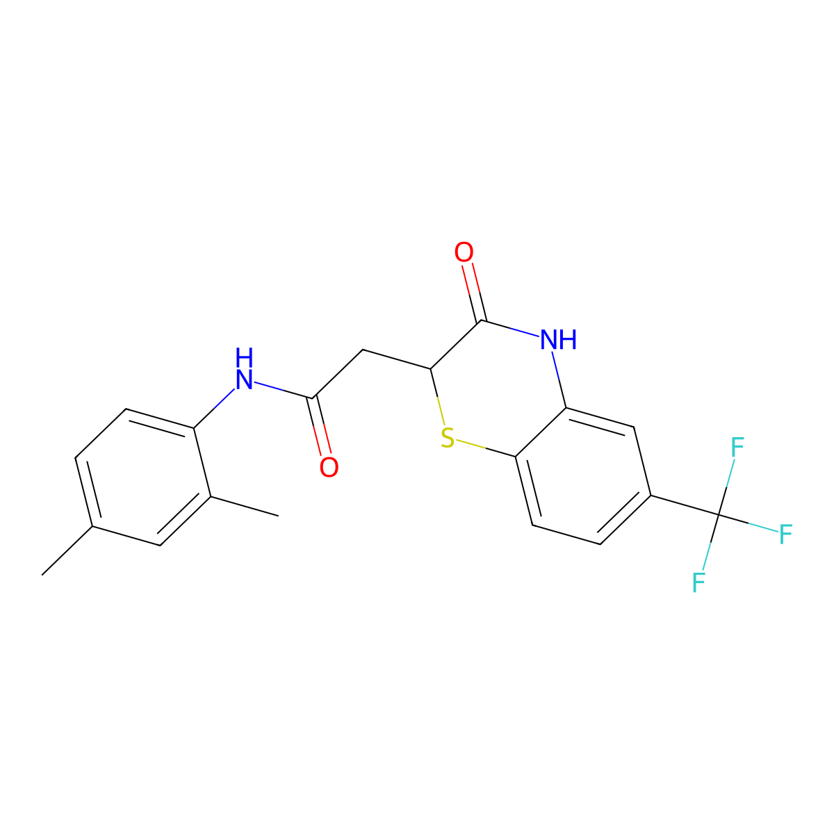 N-(2,4-dimethylphenyl)-2-[3-oxo-6-(trifluoromethyl)-3,4-dihydro-2H-1,4-benzothiazin-2-yl]acetamide molecular structure, CAS 305372-94-5