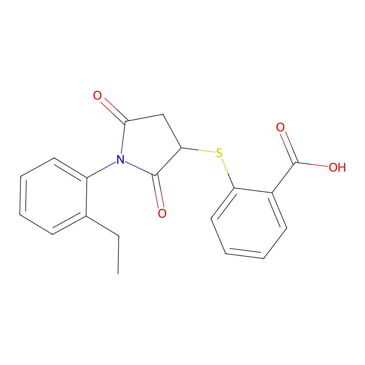 2-{[1-(2-Ethylphenyl)-2,5-dioxopyrrolidin-3-yl]sulfanyl}benzoic acid molecular structure, CAS 305372-99-0