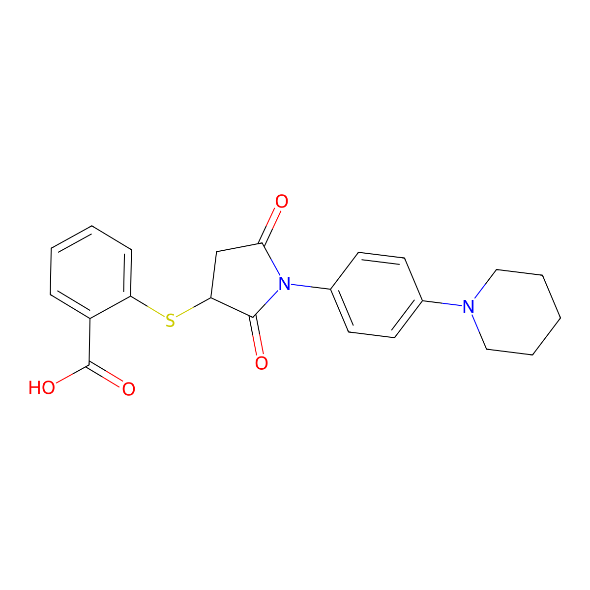 2-({2,5-Dioxo-1-[4-(piperidin-1-yl)phenyl]pyrrolidin-3-yl}sulfanyl)benzoic acid molecular structure, CAS 305373-00-6