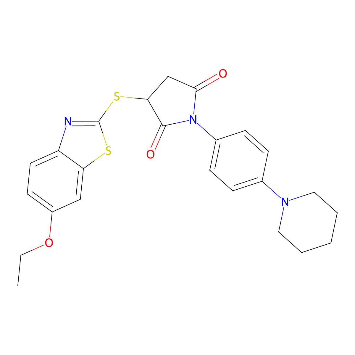 3-[(6-Ethoxy-1,3-benzothiazol-2-yl)sulfanyl]-1-[4-(piperidin-1-yl)phenyl]pyrrolidine-2,5-dione molecular structure, CAS 305373-01-7