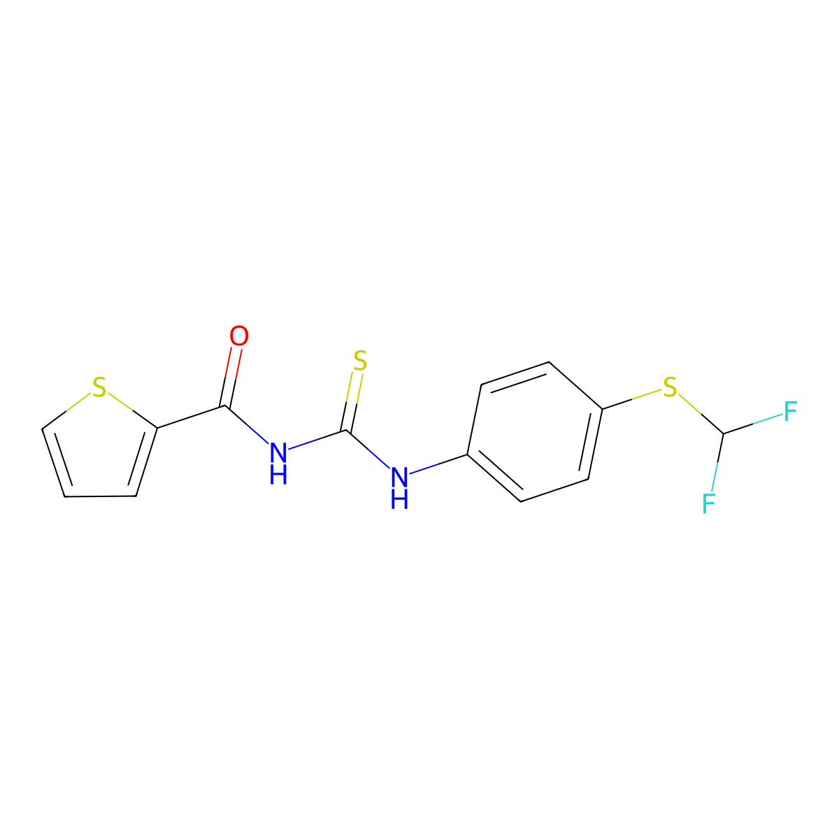 N-[[4-(difluoromethylsulfanyl)phenyl]carbamothioyl]thiophene-2-carboxamide molecular structure, CAS 305373-07-3