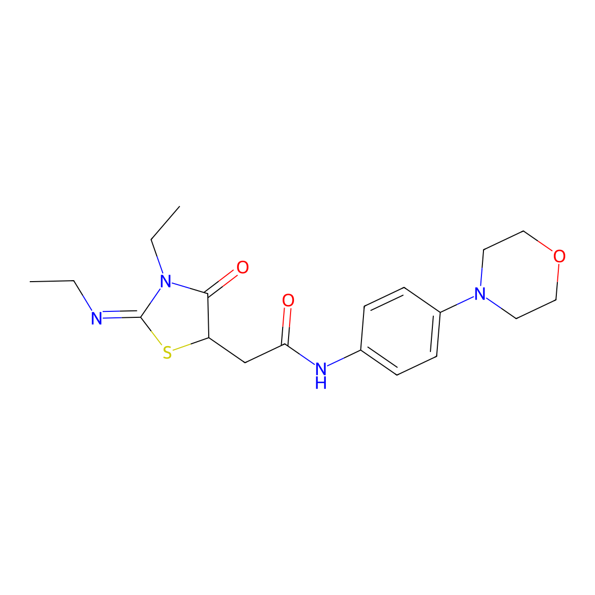 2-[(2Z)-3-ethyl-2-(ethylimino)-4-oxo-1,3-thiazolidin-5-yl]-N-[4-(morpholin-4-yl)phenyl]acetamide molecular structure, CAS 305373-08-4