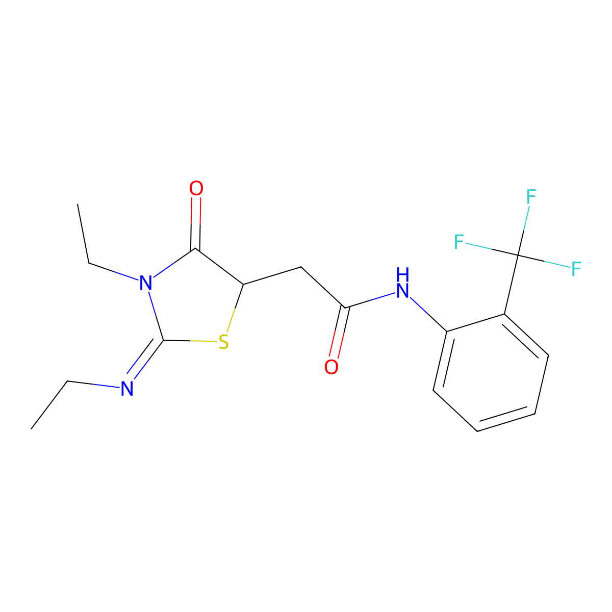 2-[(2E)-3-ethyl-2-(ethylimino)-4-oxo-1,3-thiazolidin-5-yl]-N-[2-(trifluoromethyl)phenyl]acetamide molecular structure, CAS 305373-09-5