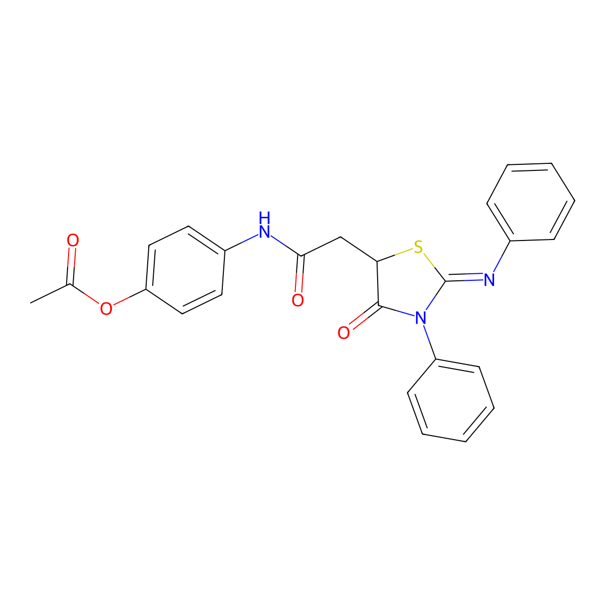 (Z)-4-(2-(4-oxo-3-phenyl-2-(phenylimino)thiazolidin-5-yl)acetamido)phenyl acetate molecular structure, CAS 305373-13-1