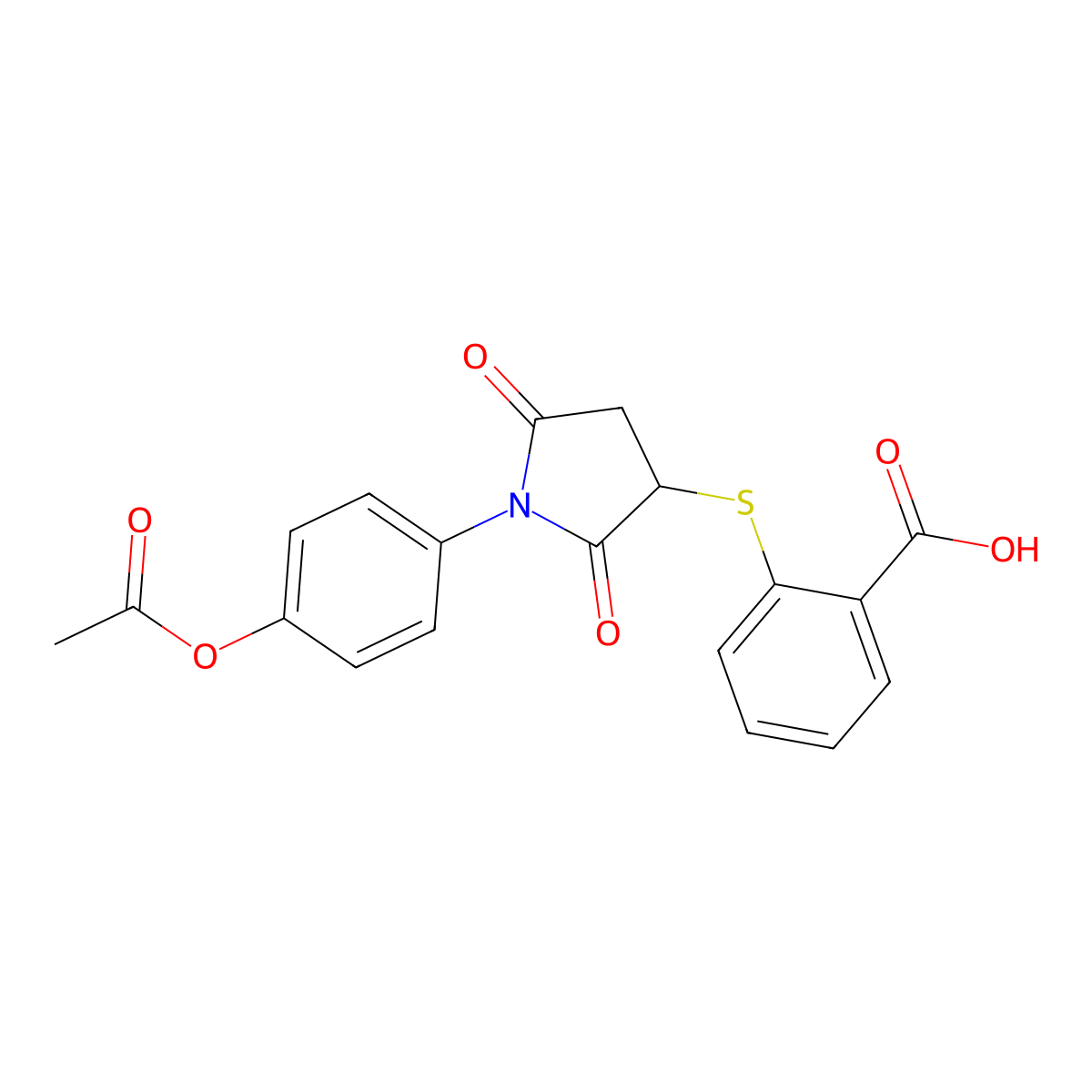 2-((1-(4-Acetoxyphenyl)-2,5-dioxopyrrolidin-3-yl)thio)benzoic acid molecular structure, CAS 305373-35-7