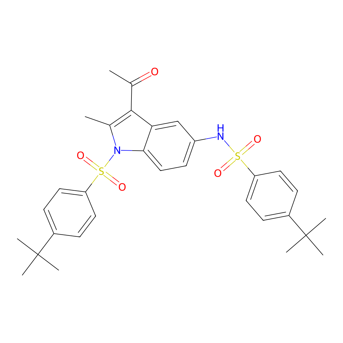 N-{3-acetyl-1-[(4-tert-butylphenyl)sulfonyl]-2-methyl-1H-indol-5-yl}-4-tert-butylbenzenesulfonamide molecular structure, CAS 305373-49-3